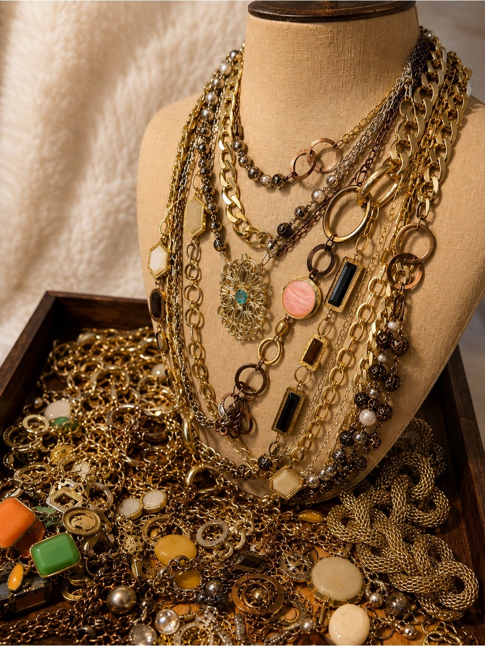 5 pounds Gold-Tone Mixed Gemstone Statement Jewelry Untested Crafting